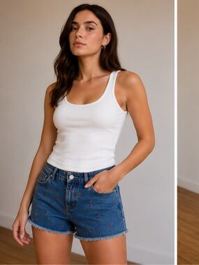 Yargici Dark Blue Embroidered Chili Peppers 🌶️ Denim Shorts 40/M